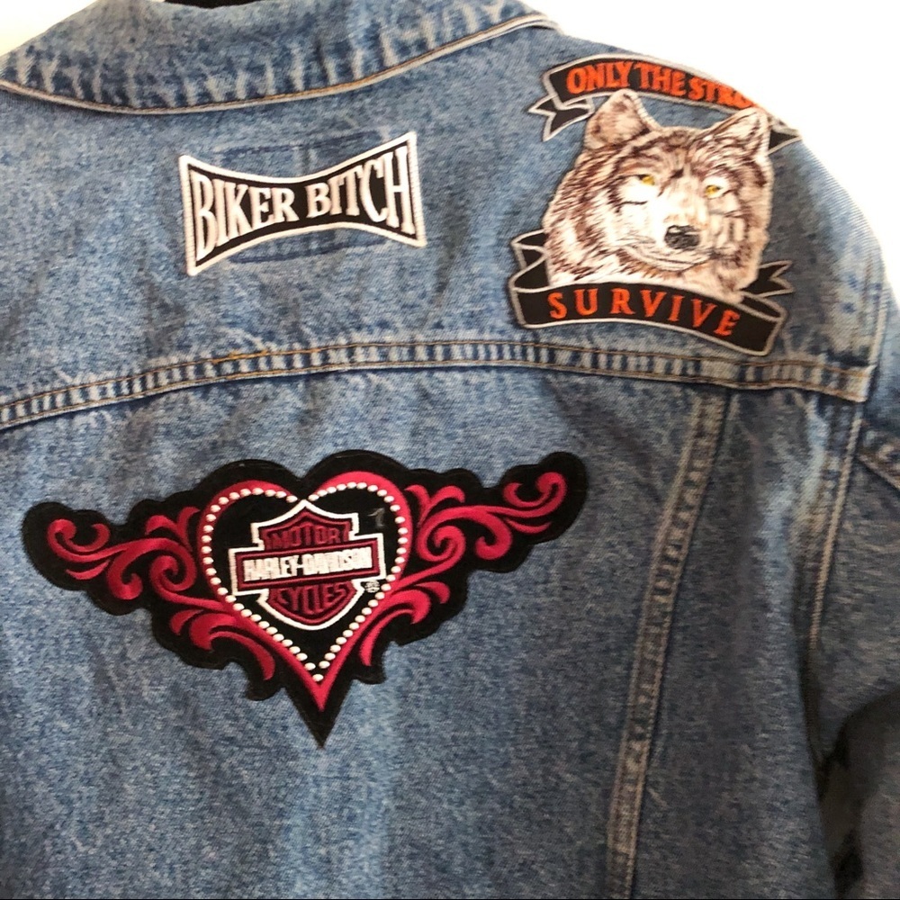 Vintage‎ Gap Denim Harley Davidson Patch Biker Jacket - Picture 8 of 9